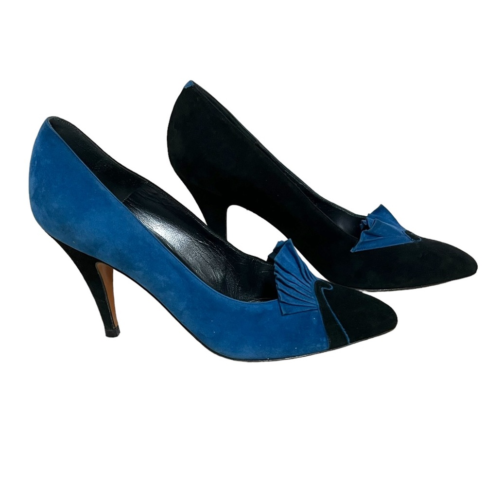 Vintage Bally Suede Pumps Women's 8 - 8.5 Blue & Black Colorblock Heels